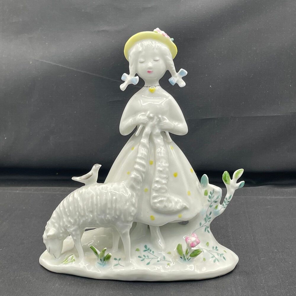 Vtg Rosenthal Peynet Handpainted Porcelain Figurine Girl Knitting Sheep Germany